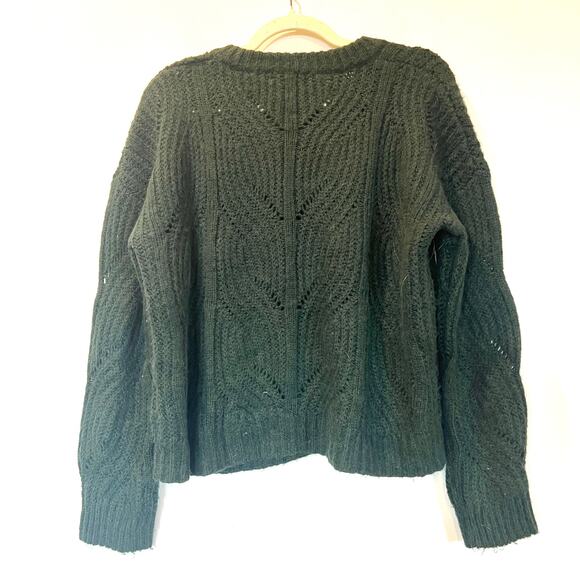 Madewell Everett Cable Knit Sweater Wool Alpace Blend Heather Pine Green Medium - Picture 2 of 7